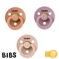 BIBS Colour Sutter med navn str2, 1 Heather, 1 Peach, 1 Blush, Runde latex, Pakke med 3 sutter